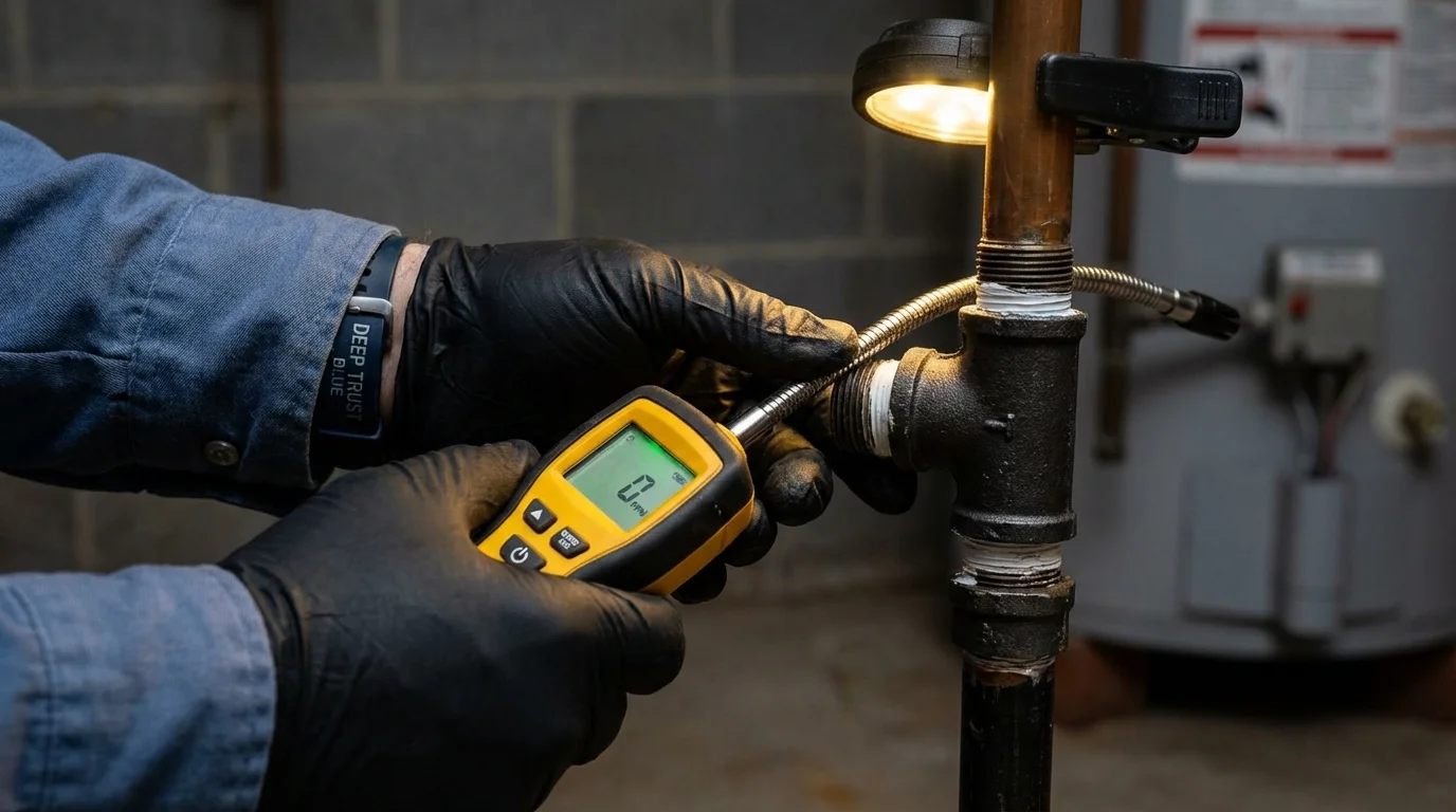 Gas leak detection with electronic sniffer by Johns Plumbing LLC in Eastham