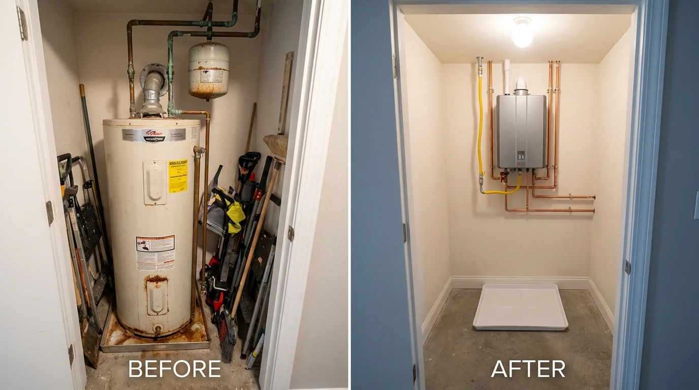 Tank water heater versus wall-mounted tankless unit comparison for Eastham, MA homeowners