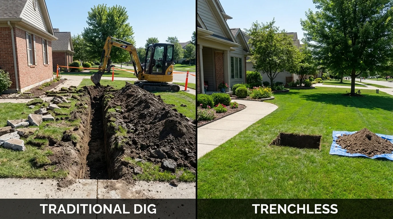 Trenchless sewer repair with minimal yard damage versus traditional excavation in Eastham, MA